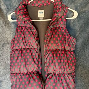 Old Navy Kids Puffer Vest - Charcoal and Pink Dots